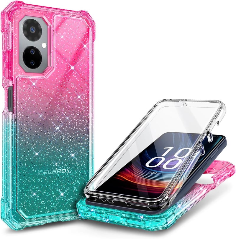 WDHD Designed for Boost Mobile Celero 5G 2024 Case with [Built-in Screen Protector], Full-Body Protective Shockproof Rugged Bumper Cover Case (Glitter Pink/Aqua) - Image 1